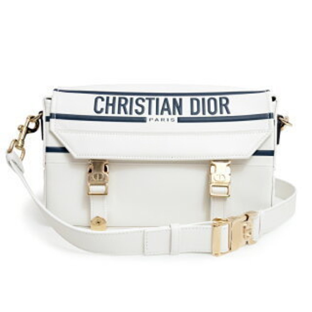 Christian Dior Diorcamp Crossbody Calfskin Leather White Navy Blue